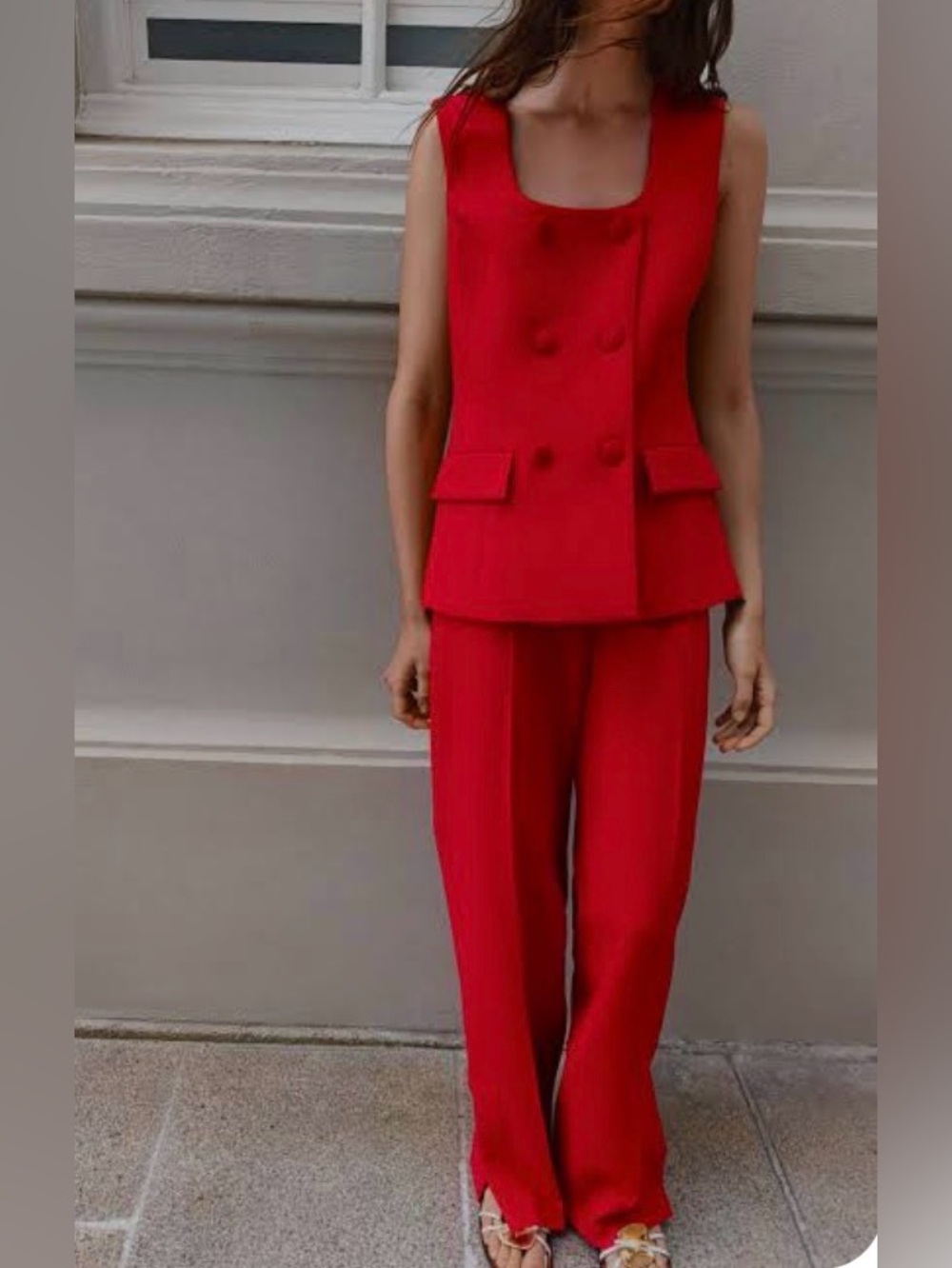 Zara Sleeveless Double-Breasted Red Pant Set